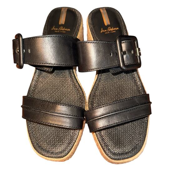 Sam Edelman Sz8.5‎ Carson Wedge Sandal Espadrils Black Summer Trendy Comfy - Picture 1 of 11